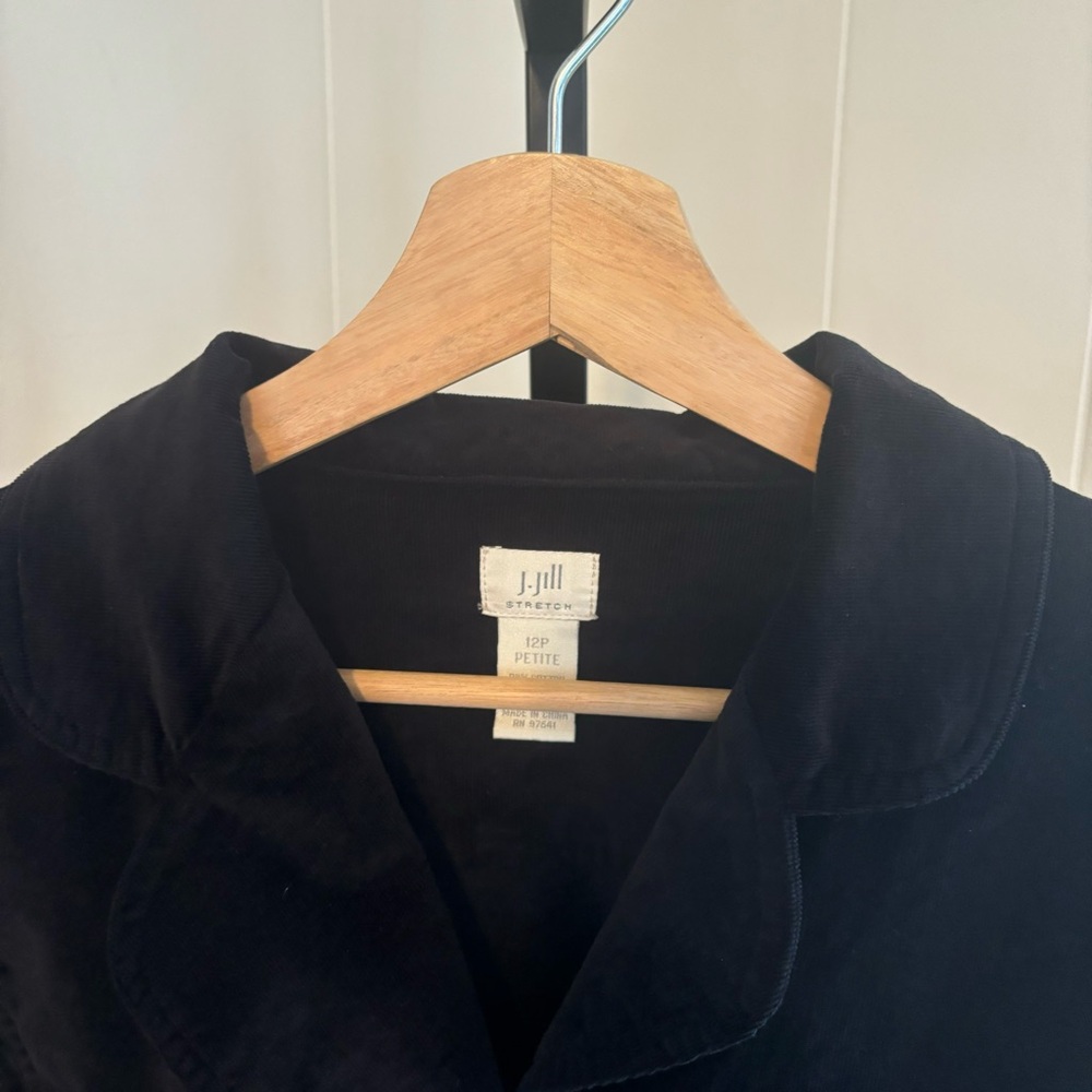 J Jill Black Cotton Stretch Ruched Back Petite Corduroy Blazer Womens 12P